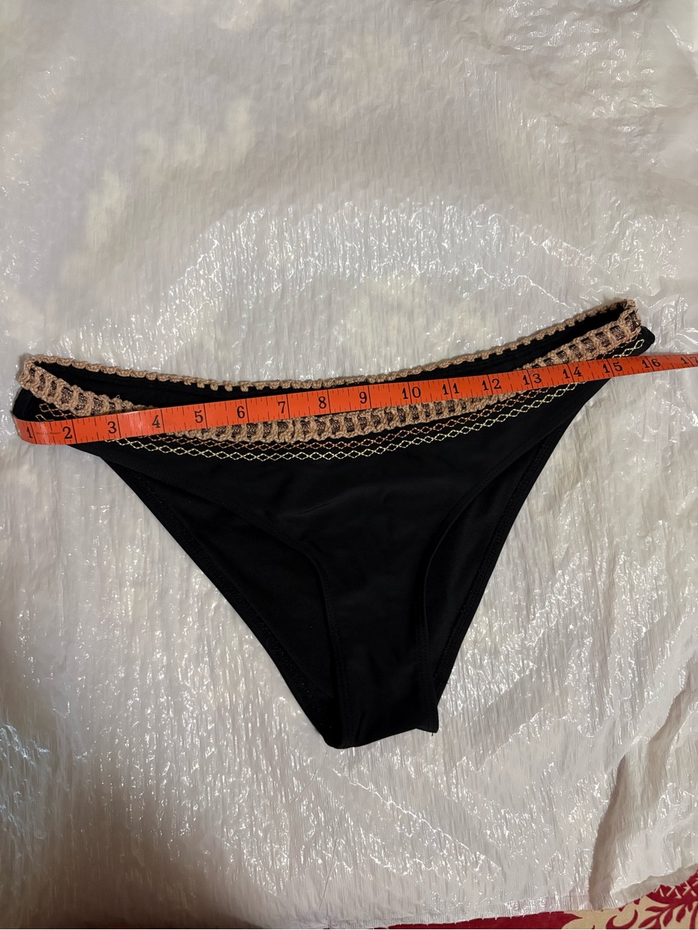 Topshop Black Bikini Bottom with Tan Crochet Trim